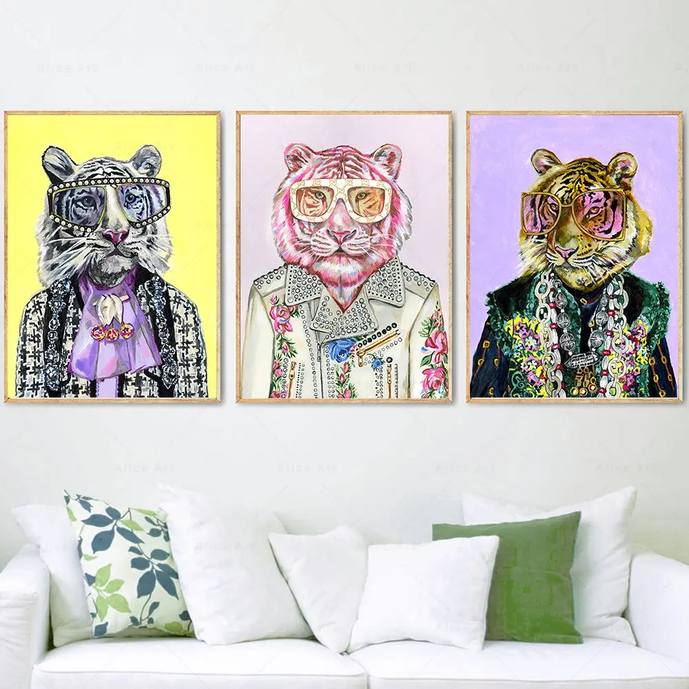 70-е годы Мода Животных Художественный Плакат Тигр Леопард Лев Пантера Одевание