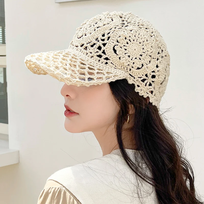

Summer Thin Hollow Hook Flower Hat Elegant Ladies Casual Peaked Cap Fashion All-match Simple Outdoor Street Sweet Baseball Caps