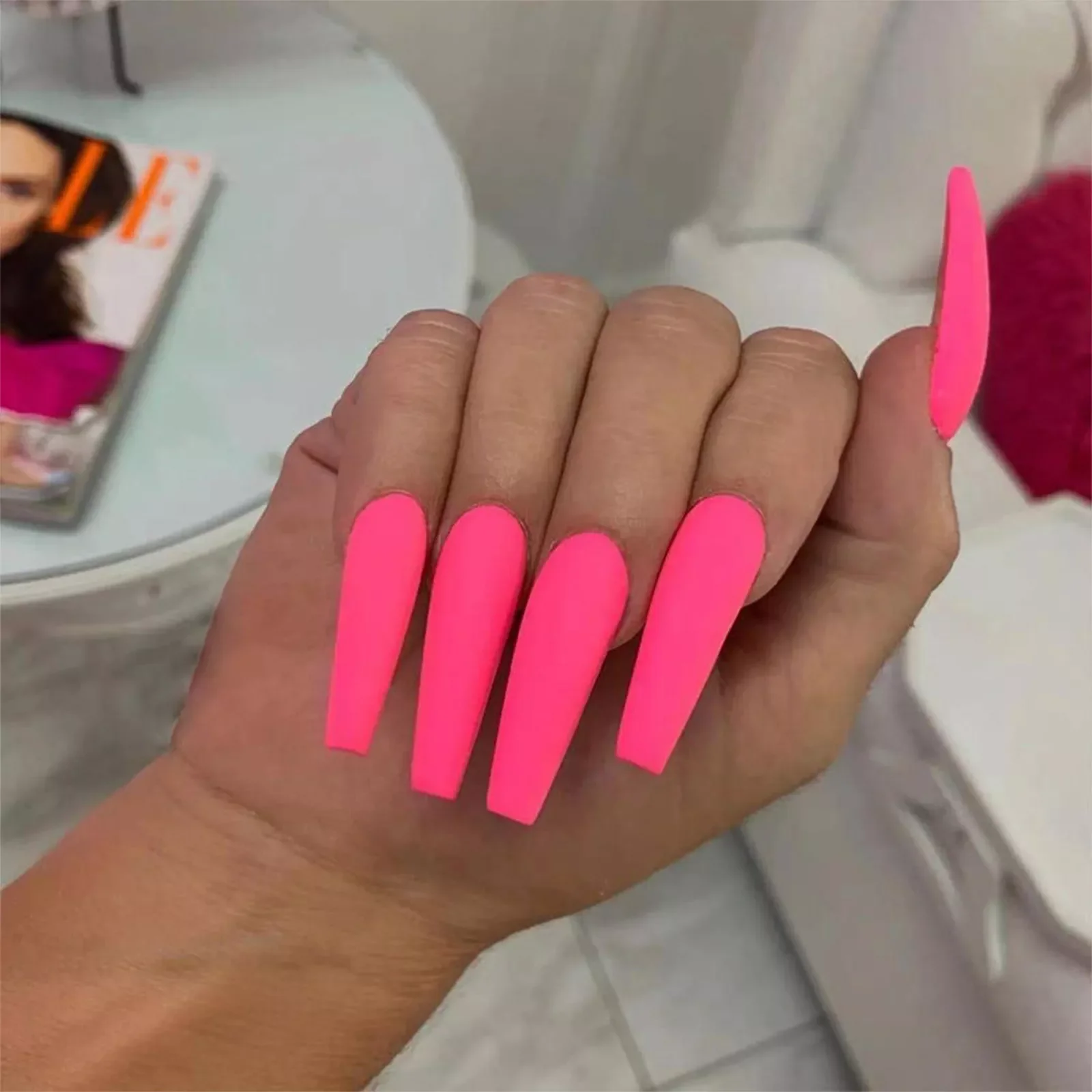 

24pcs False Nails Solid Color Long Ballet Fake Nails Full Cover Coffin Nail Tips Press On Nails Kit With Glue Detachable