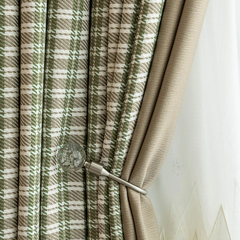 

Cotton Linen Plaid Color Blocking Curtains for Living Room Bedroom American Scandinavian Japanese Simple Modern Custom Screens