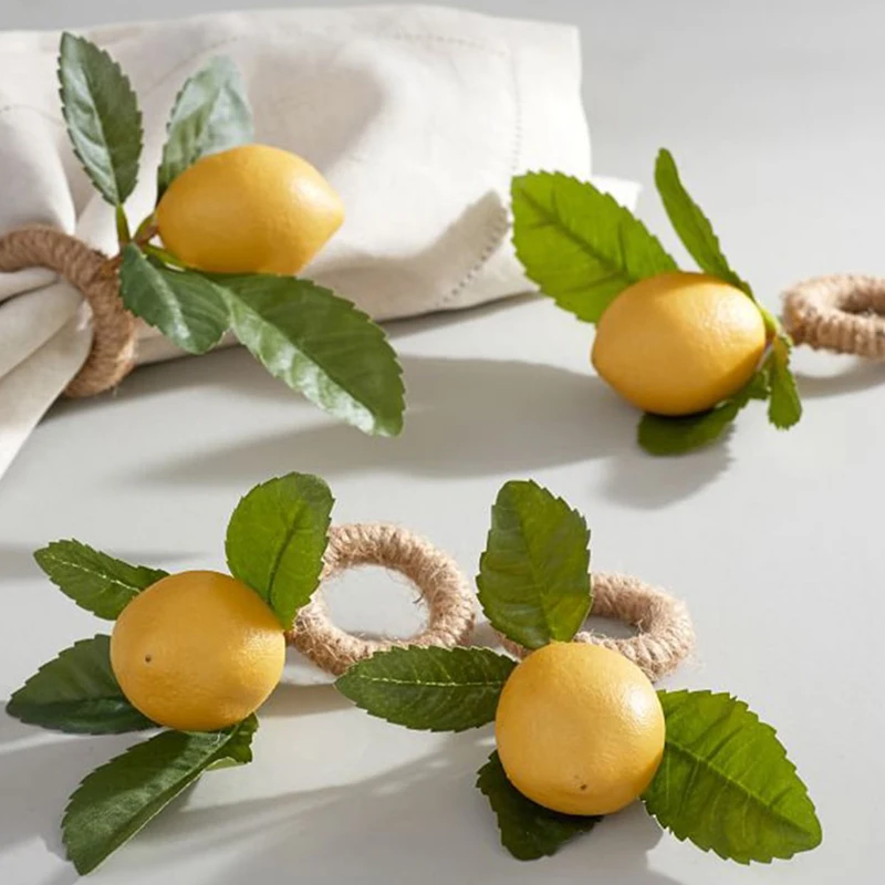 6/12PCS Simulation Lemon Plant Napkin Ring Fruit Meal Buckle Hotel Model Room Napkin Ring Party Supplies