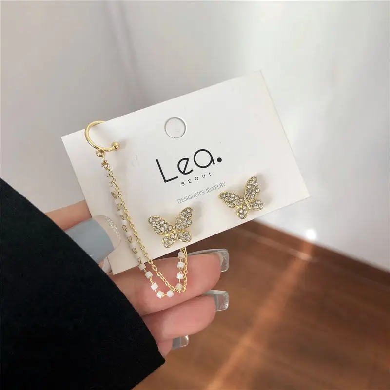 1 шт. новые асимметричные серьги-клипсы золотого цвета с бабочкой для женщин и