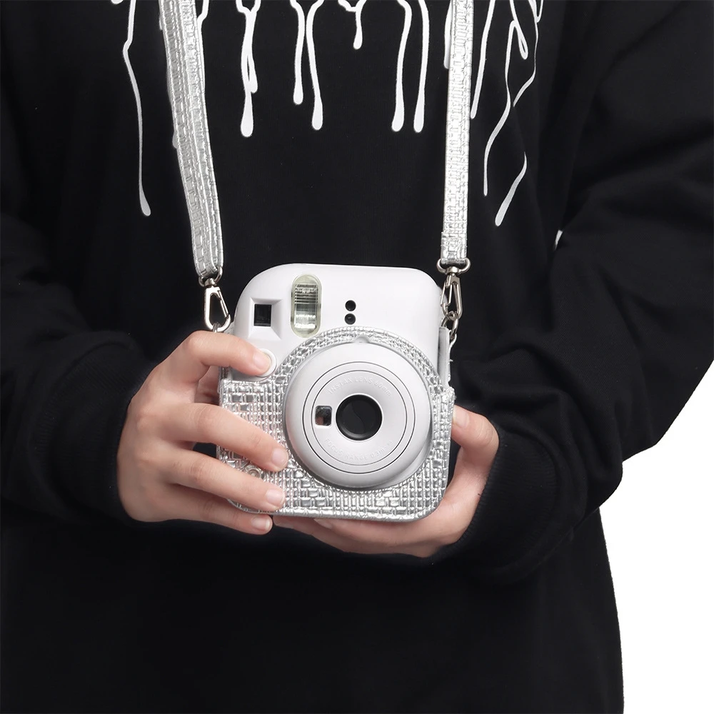 Сумка для камеры Instax mini 12 серебряная клетчатая сумка-органайзер диагональная