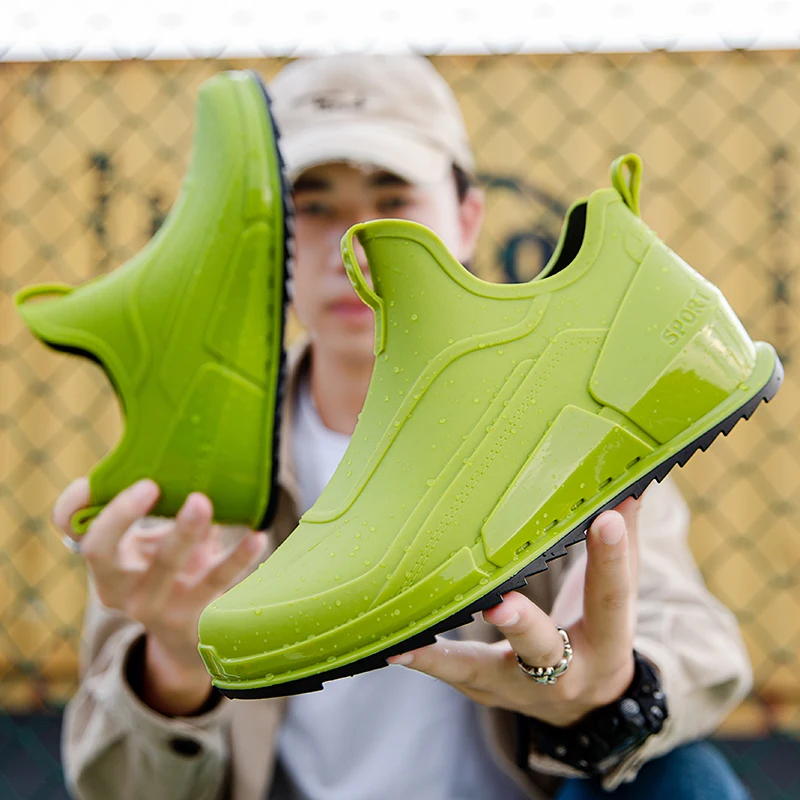New rain boots women's waterproof men's short rain boots non-slip kitchen water shoes thick bottom fishing rubber shoes