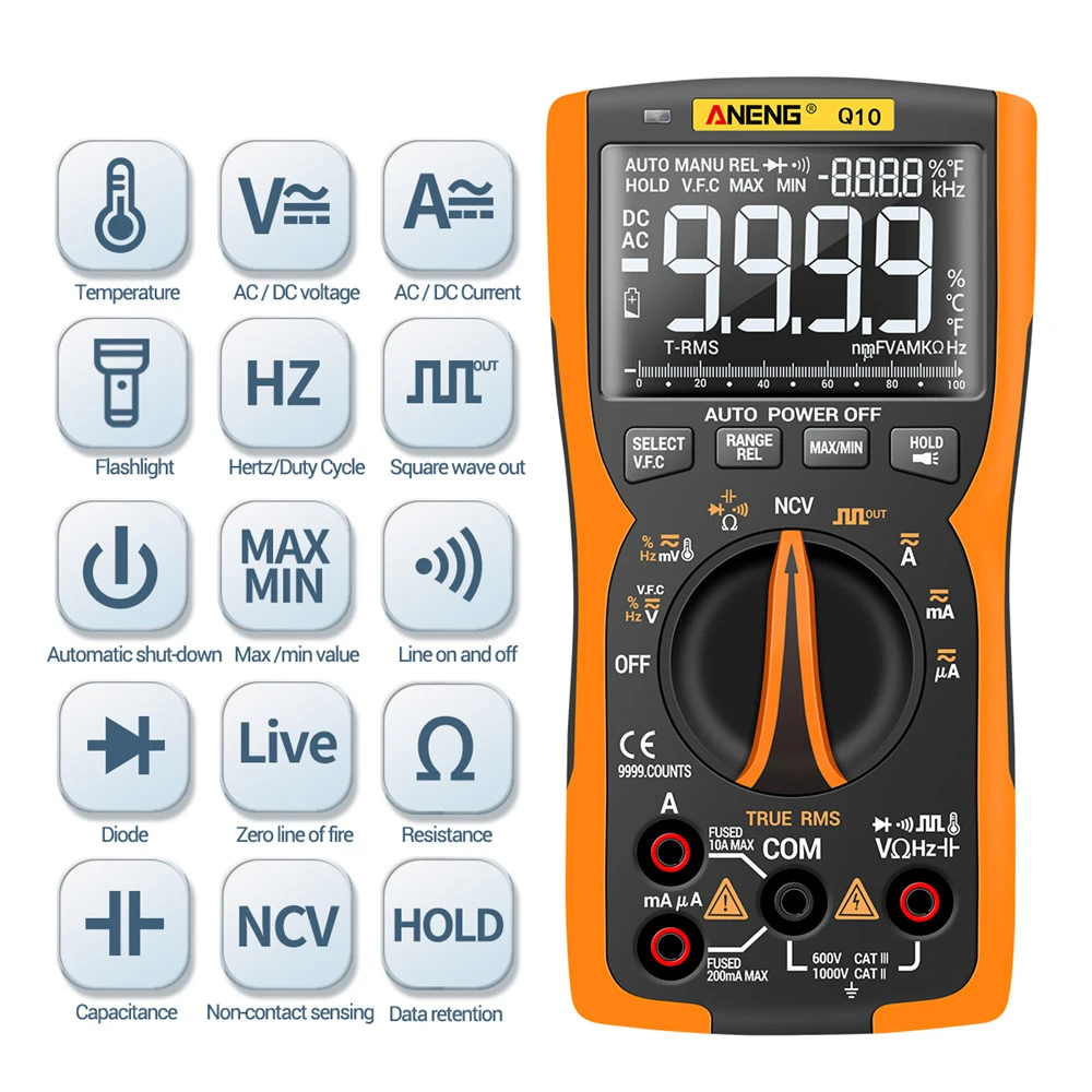 

Lcr Capacitor Meter NCV True Transistor Analog Tester Q10 9999 Multimeter