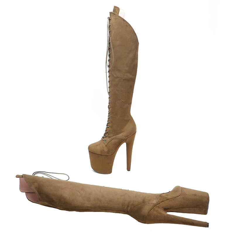 Leecabe  20CM/8inches suede upper Pole dancing shoes High Heel platform Boots closed toe Pole Dance boots