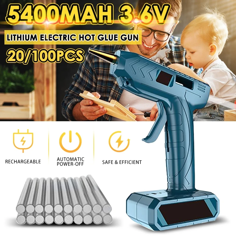 

80W Cordless Electric Hot Melt Glue Gun Plastic Welding Heat Hot Air Gun with 7mm Glue Sticks Built-in USB Rechargable Battery