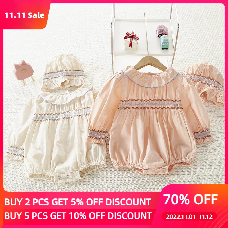 

Комбинезон для новорожденных девочек с шапочкой, 2 предмета, Модный комбинезон с длинными рукавами для маленьких девочек, весенняя одежда д...