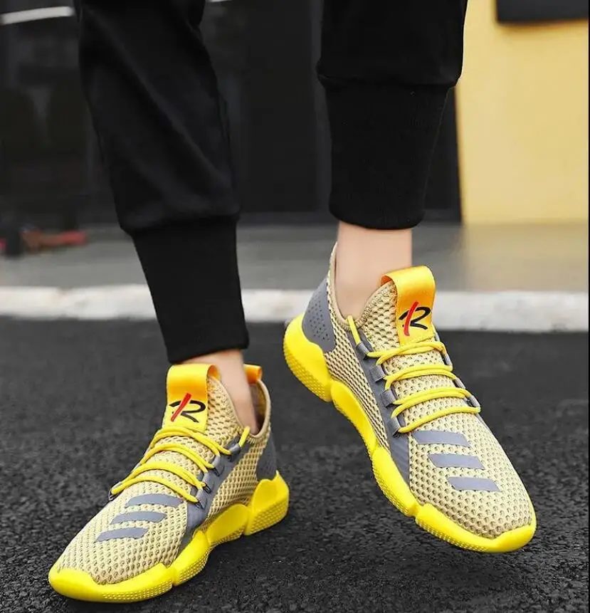 

Sports Men's Sneakers Soft Soled Shoes Outdoor Casual Travel Shoes Fashionable Flying Woven Breathable Low Top Men Shoes