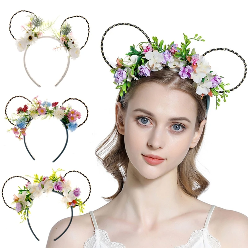

Flower Decor Cat Ear Shaped Hair Hoop Live Broadcast Hair Holder Halloween Party Costume Headwear for Children Women