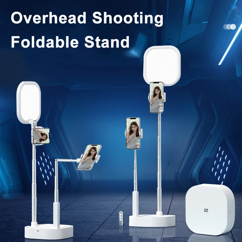 MAMEN Foldable Phone Holder Overhead Shooting Stand with LED Fill Light Wireless Control for Live Streaming YouTube Vlog Video