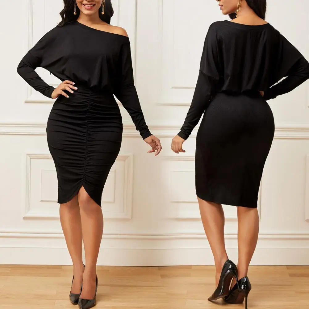 

Облегающие платья для женщин 2022, элегантные вечерние платья с воротником-лодочкой и длинным рукавом, Клубное сексуальное драпированное пла...