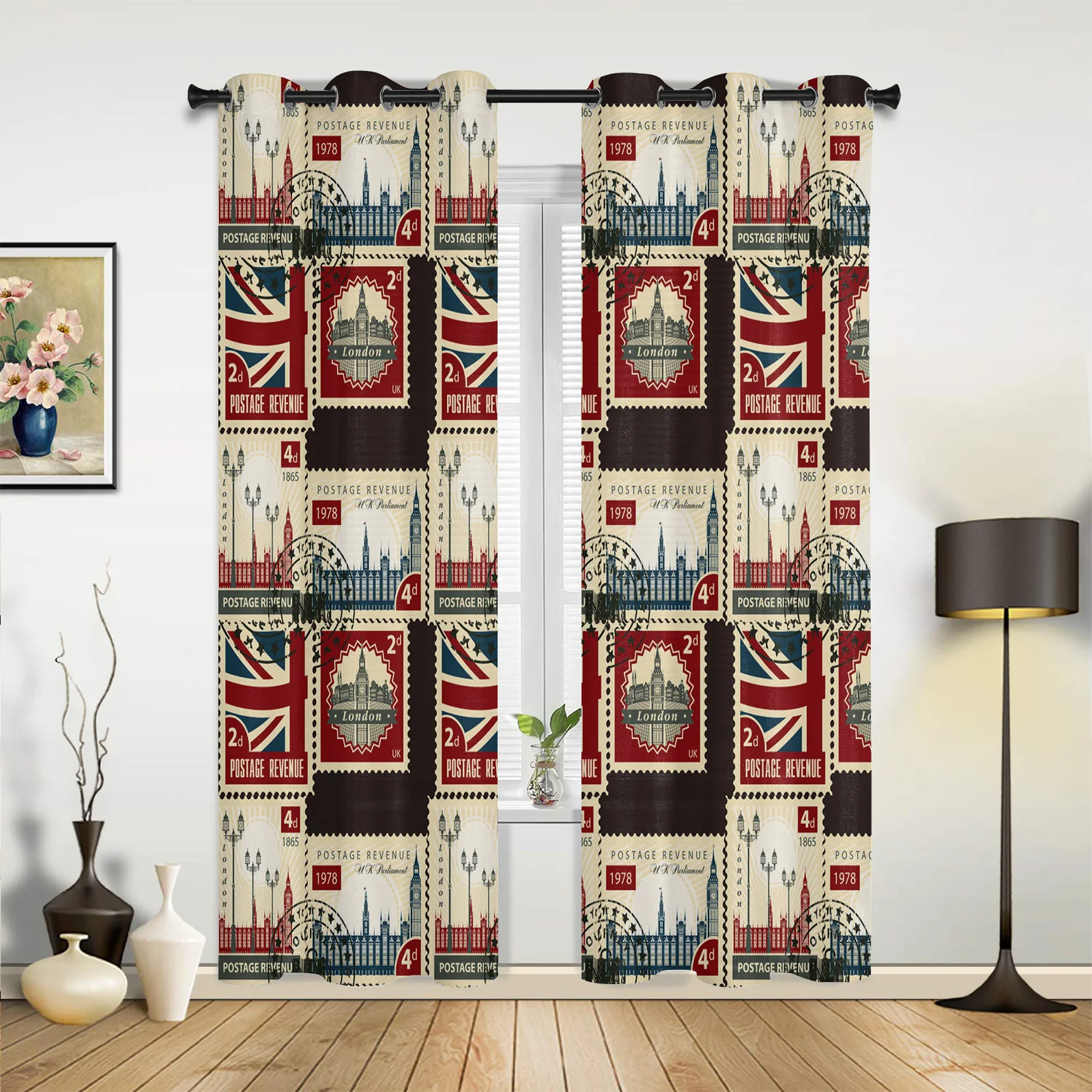 

Vintage London Stamp Curtains for Bedroom Living Room Drapes Kitchen Children's Room Window Curtain Modern Home Decor