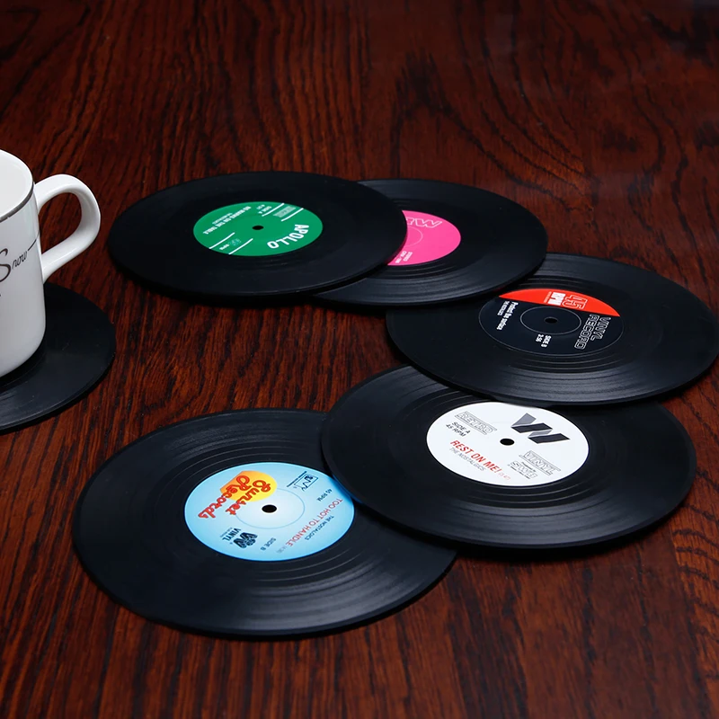 Unique Retro Record Disk Coasters Vinyl Mat for Drinks Novelty Music CD Player Holder Heat-resistant Non Slip Hot Drink Mug Pad