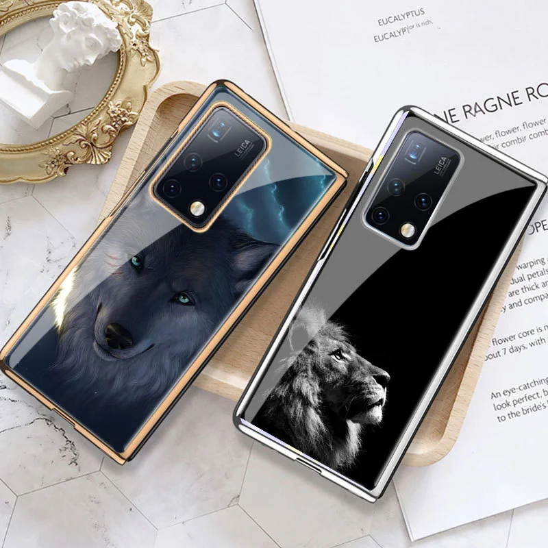 Mate X2 чехол для Huawei Лев волк рыба покрытие из закаленного стекла защитный телефона