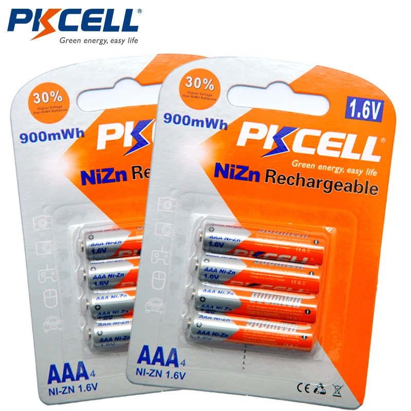 

8Pcs/2card PKCELL Battery NIZN 1.6V AAA 900mWh Ni-ZN Rechargeable Battery 3A Bateria Baterias