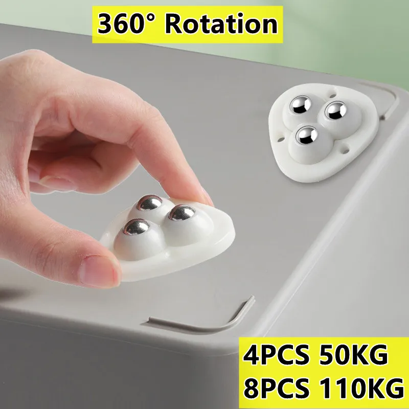 

4/8Pcs Furniture Casters Wheels Heavy Duty 3 Beads Pulley Self Adhesive Stainless Steel Strong Universal Wheel 360° Rotation