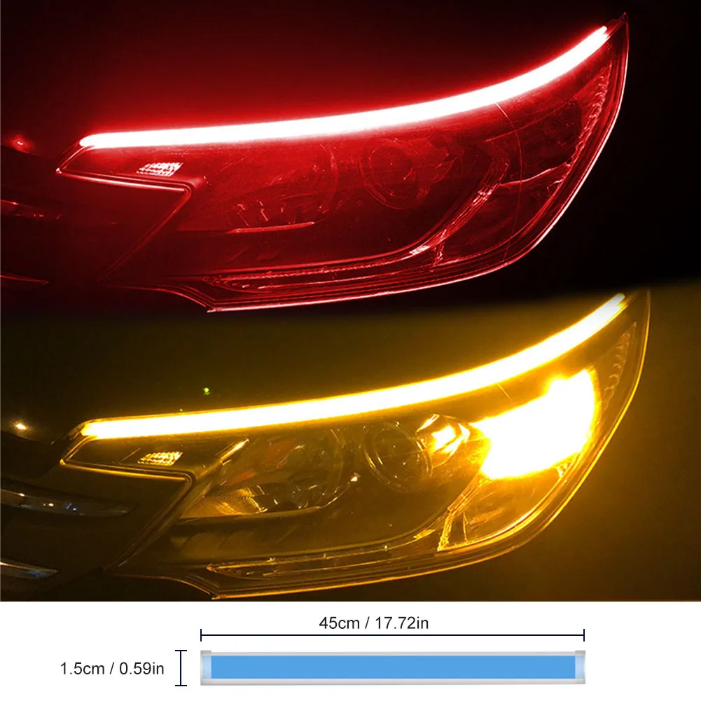 

2Pcs LED Strip Light Flexible LED Scan Turn Signal Strip 12V Flowing Light Daytime Running Light Auto Headlight White Blue Red