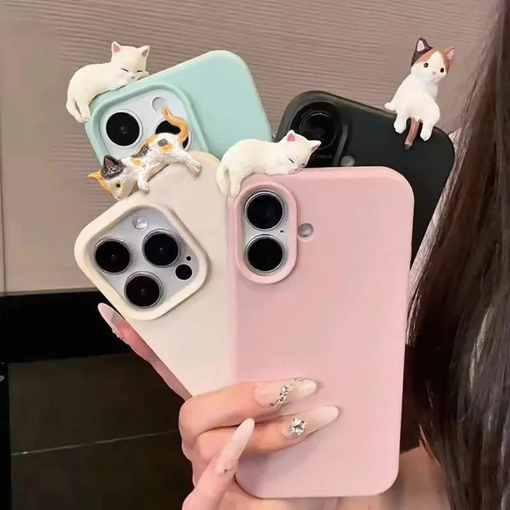 Фото Милый 3D-чехол для телефона с котиком для Apple iPhone 17 16 15 14 13 12 11 Pro Max Air, мягкий силиконовый мультяшный чехол-котенок для защиты, Fundas №1