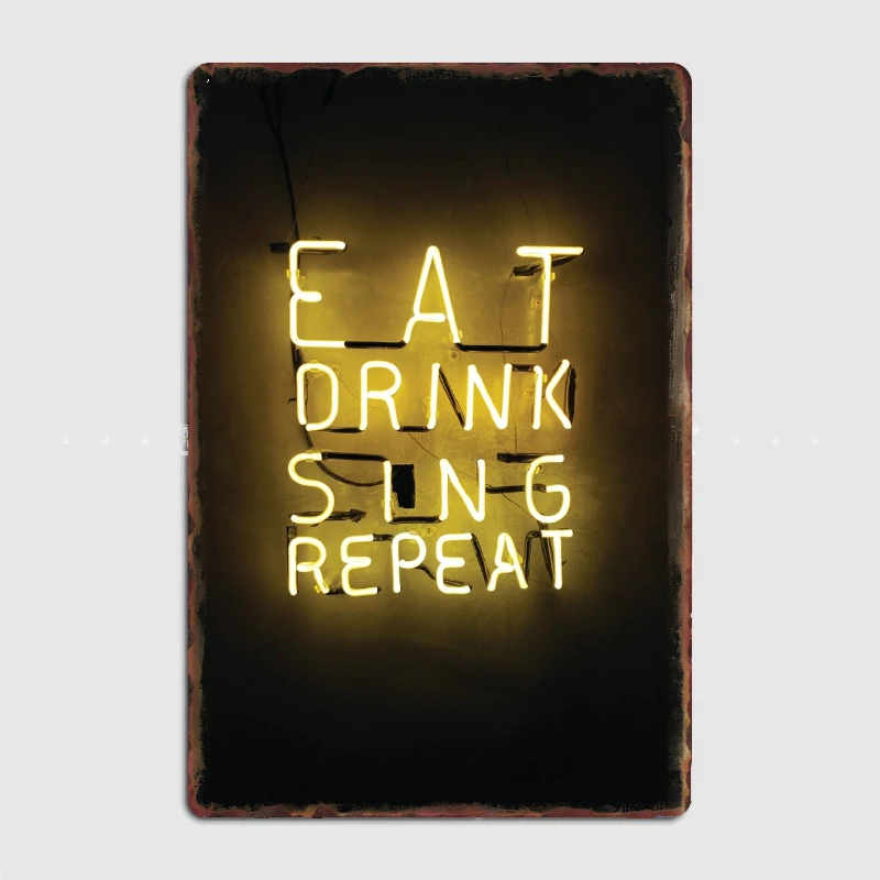 

Eat Drink Sleep Repeat Metal Print Mural Garage Decoration Club Party Vintage Tin Sign Poster Coffee/Bar/Kitchen Decoration