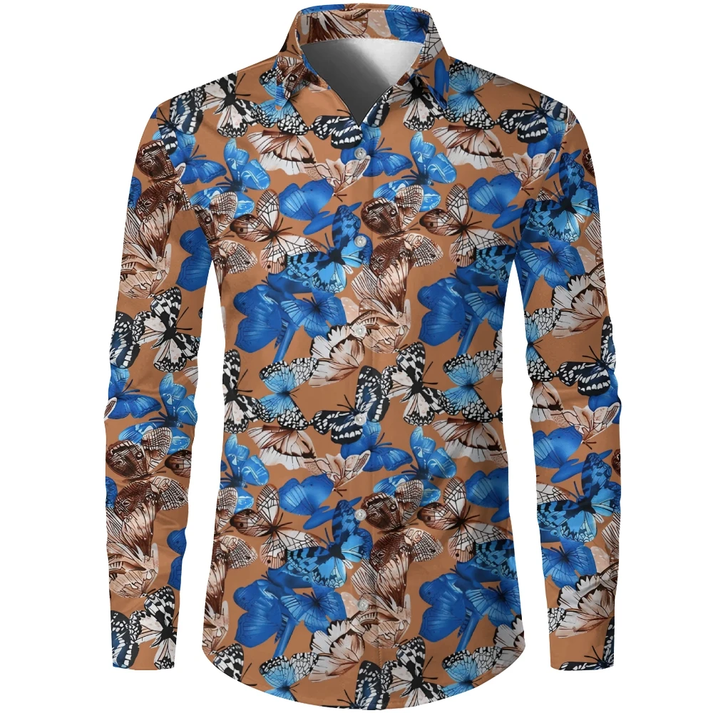 

Spring Summer Men'S Hawaiian Shirt 3d Digital Butterfly Pattern Printing Anti-Wrinkle Quick-Drying Lapel Button Fashion Cardigan
