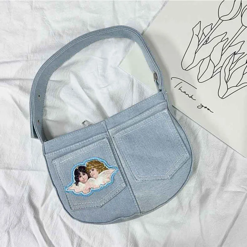 Джинсовая ретро-сумка унисекс дневного белого цвета сумки для подмышек