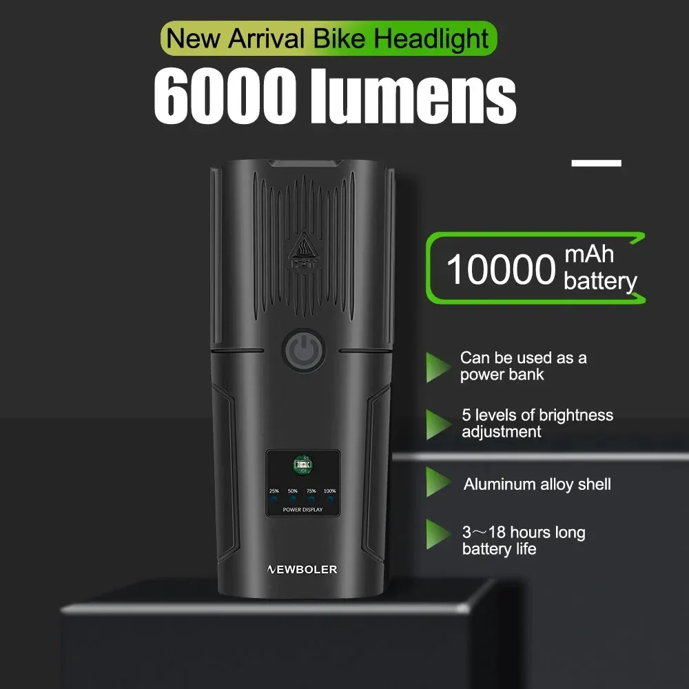 NEWBOLER 6000 люмен велосипедный фонарь 10000 мАч USB перезаряжаемый водонепроницаемый