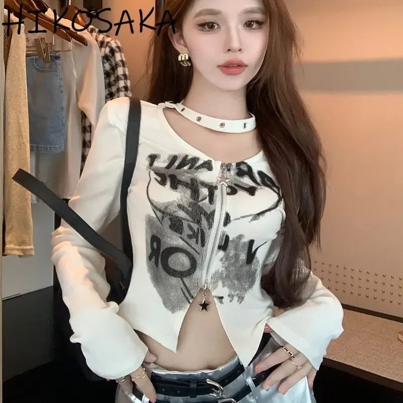 Футболка с открытой лямкой на шее и длинными рукавами приталенная футболка