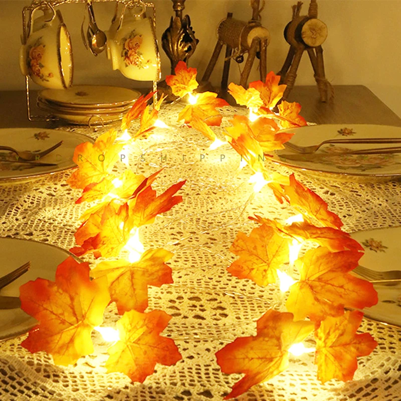 

6M LED Maple Leaf Garland Fairy Light Garland Battery Box Christmas Decoration Autumn Lamp Halloween Party Festive Lighting DIY