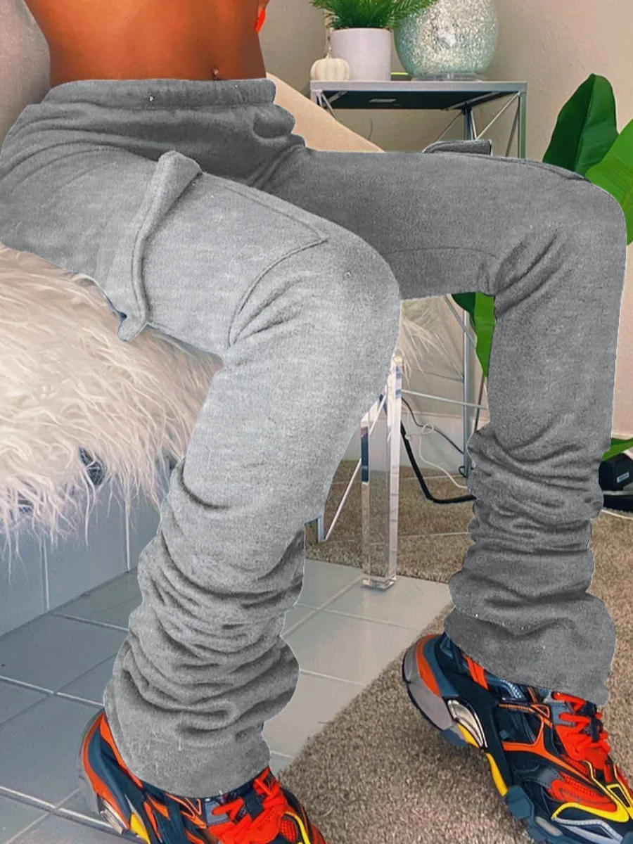 

Повседневные штаны с боковым карманом LW, штаны с флисовой подкладкой, однотонные брюки с высокой талией и рюшами, брюки на осень и зиму