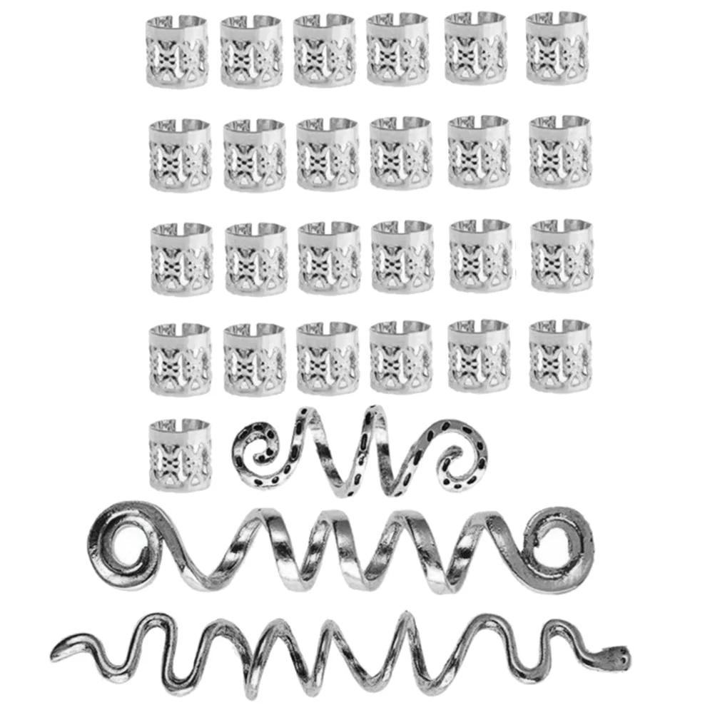 

28 Pcs Dreadlocks Hair Rings Cuffs Braiding Accessories Charms Alloy Jewelry Tube Jewellery