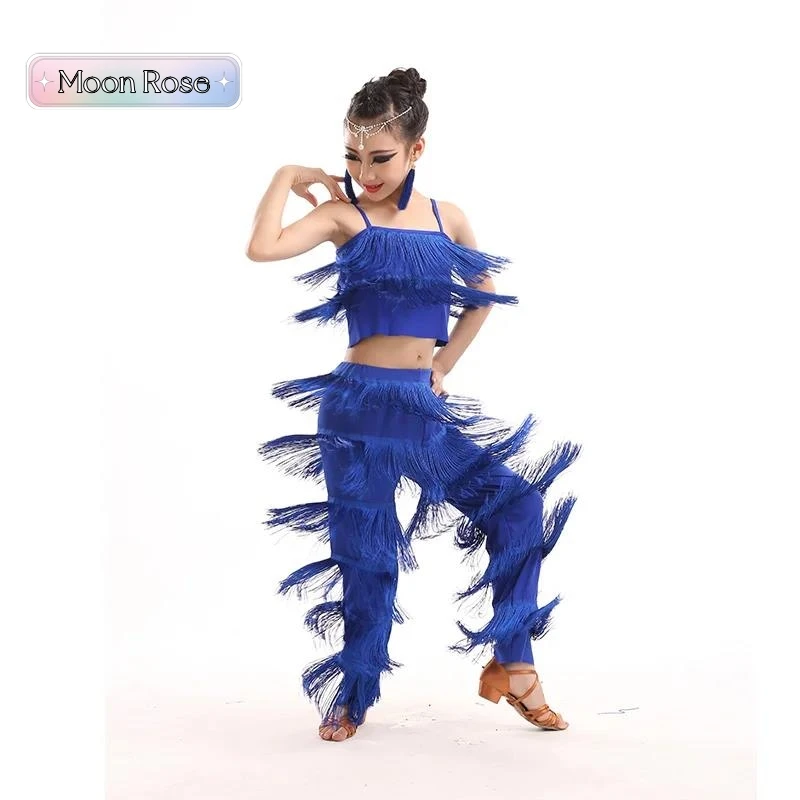 Детские костюмы для латинских танцев бальные больших размеров платье с бахромой