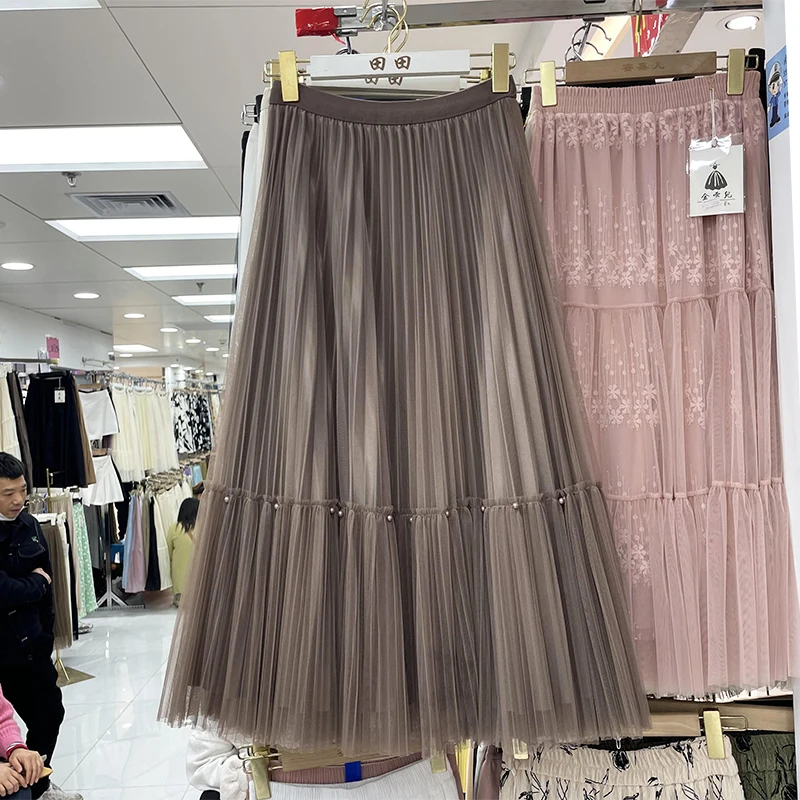 

Princess Tulle Mesh Pleated Skirt Faldas Mujer Moda High Waist A-Line Casual Skirts Korean Fashion All-Match Dropshipping