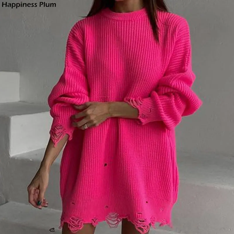 

2021 Y2K Women's Oversized Sweater Knitted Green O Neck Long Sleeve Pullover Tops Casual Party Sexy Club Sweaters Dresses Women