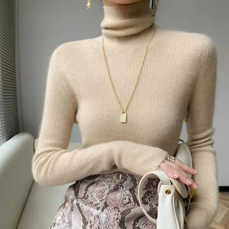 

Вязаные женские свитера, зима 2022, однотонный кашемировый пуловер, модный Свободный корейский Водолазка с длинным рукавом, Осенние джемперы