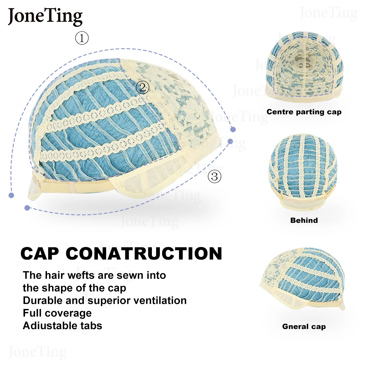 JT Synthetic Blue Long Straight Hair with Bangs Wig Lolita Light Blue Hair with Ponytails Cosplay Wig Heat Resistant Fiber Wig