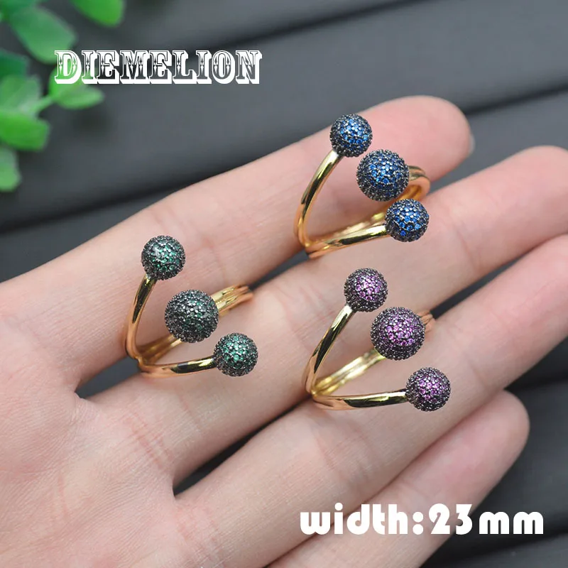 

10pcs/Lot Exaggerated Multi-layers Colorful Cubic Zirconia Ball Rings for Women Punk Girl Hip Hop Gold Color Open Ring Jewelry