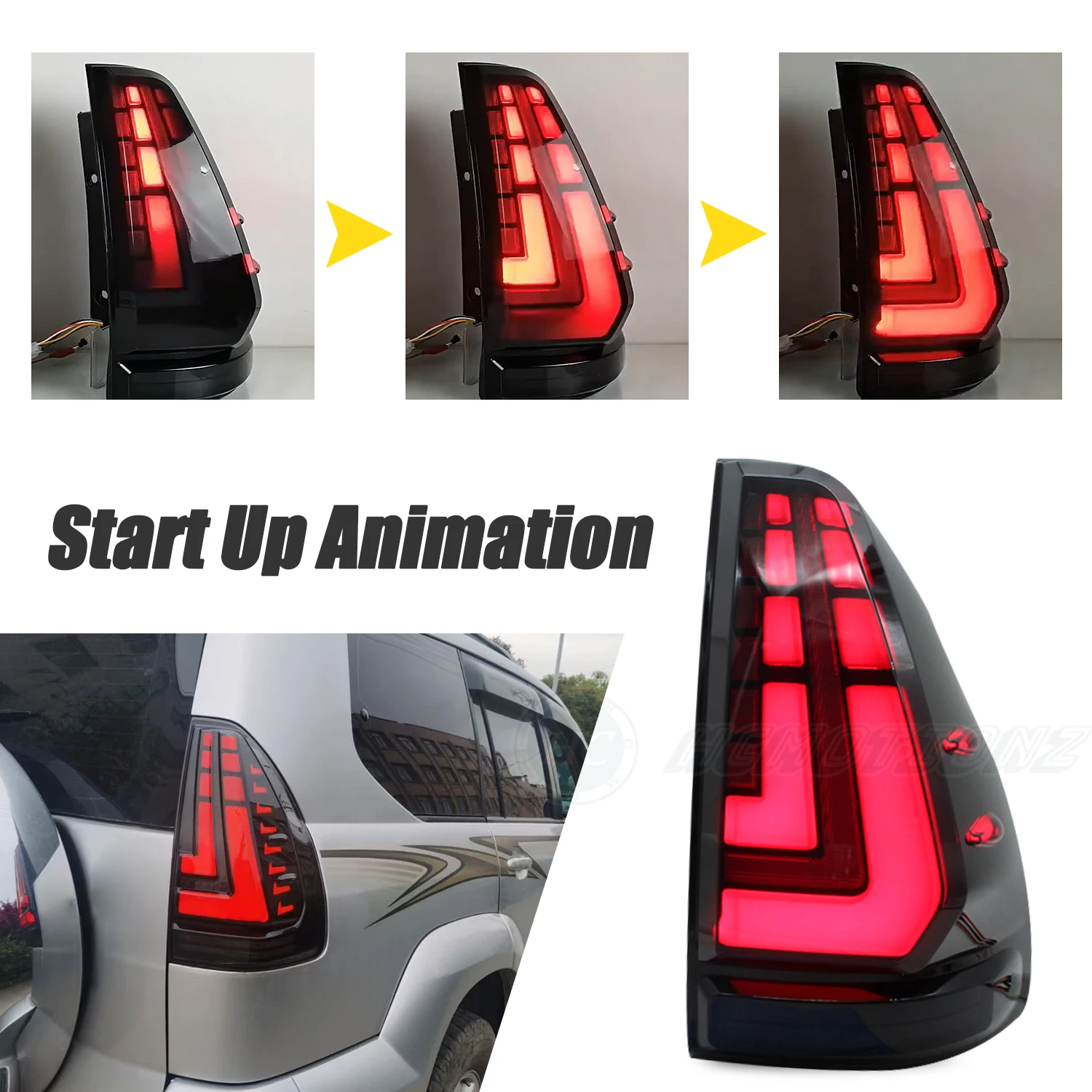 Фото HCMOTIONZ светодиодные задние фонари для Toyota Land Cruiser Prado 2003-2009 3th Gen автомобиль задние фонари сборки Lihting системы №4