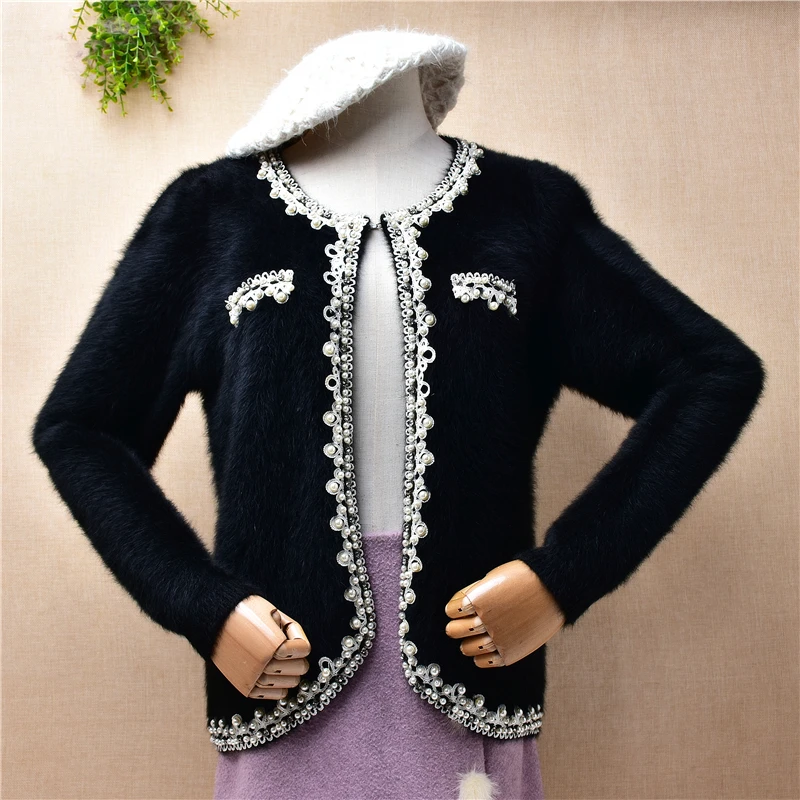 04 Женская осенне-зимняя одежда черные пушистые норковые кашемировые Вязаные