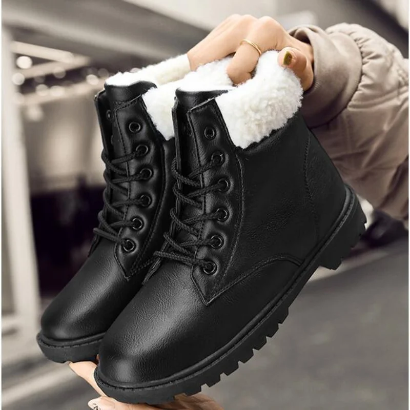 

2022 new Winter Fashion Women Snow Boots Black All-match Medium-top Shoes Plush Warm Lined Botas De Mujer Outdoor Hard-wearing