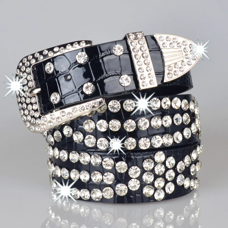 

Full Diamond Belt Water Diamond Belt Waist Belt For Women Dress Rivet Rhinestone Inlay Pearlescent Lacquer Wide Belt SWB0001