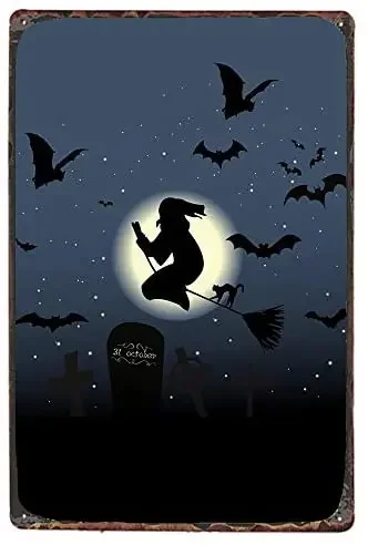 

Жестяной знак на Хэллоуин, серия плакатов на Хэллоуин, винтажная праздничная открытка, украшение на стену, металлический жестяной знак 11,8x7,8