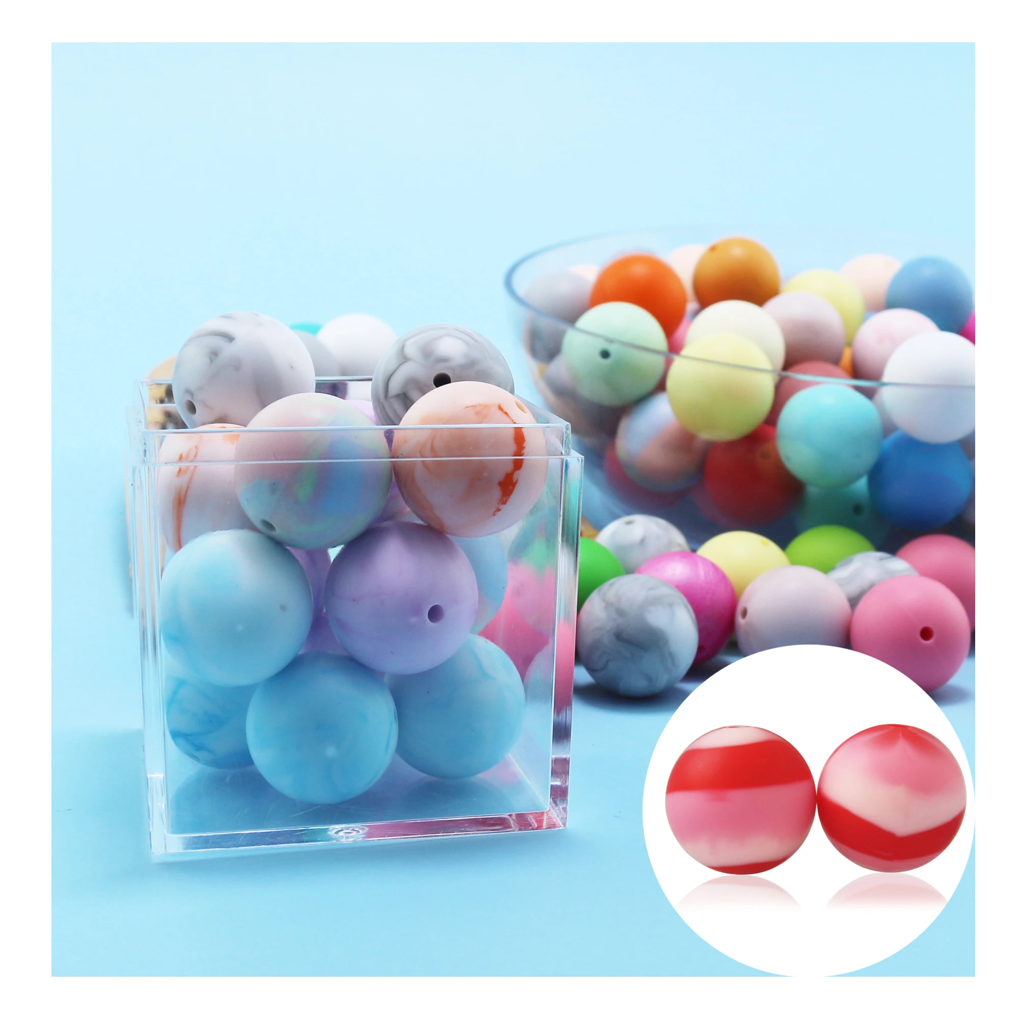 

10pcs 20mm Silicone Beads Rainbow Teething Chew Bead Food Grade Teether Necklace BPA Free Diy Jewelry Baby Teether Toy Pacifier
