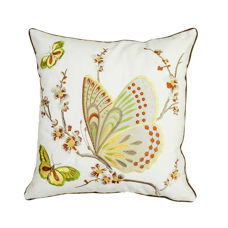 

DUNXDECO Retro Garden Butterfly Cushion Cover Decorative Pillow Case Country Style Flora Butterfly Embroidery Coussin Sofa Deco