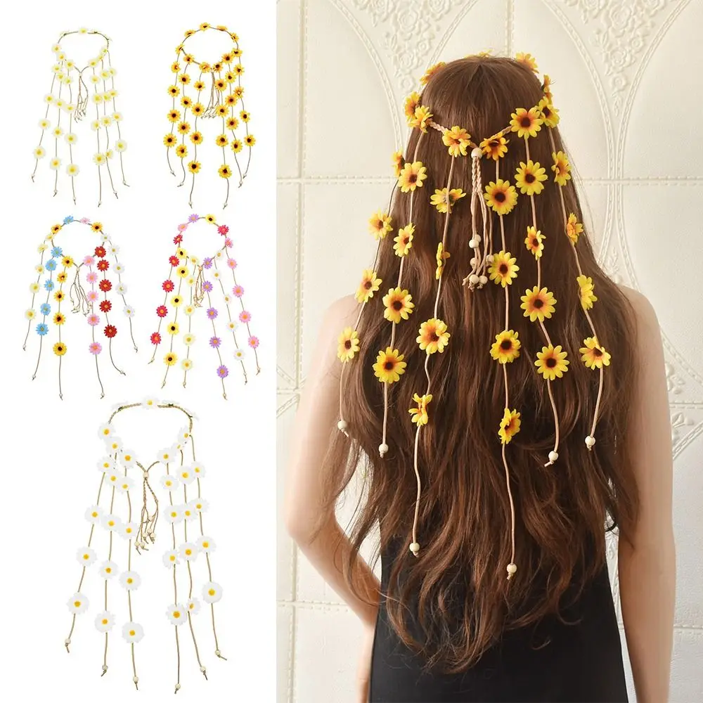 

For Party Wedding Daisy Tassel Headband Decorate Your Hat Sunflower Headband Hair Accessories for Beach Party Bohemian