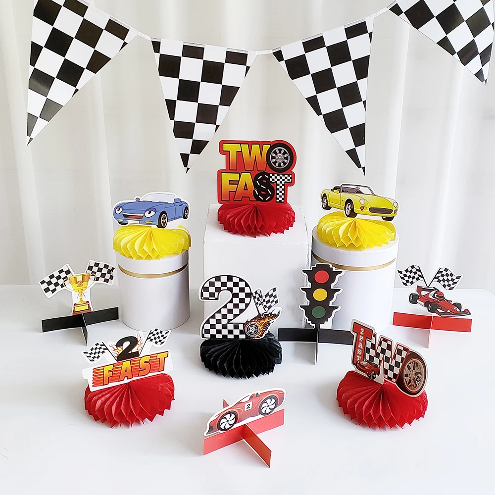 

10pcs/Set Race Car Two Fast Honeycomb Balls DIY Tabletop Decorations for Kids Boys Let’s Go Racing Birthday Party Baby Shower