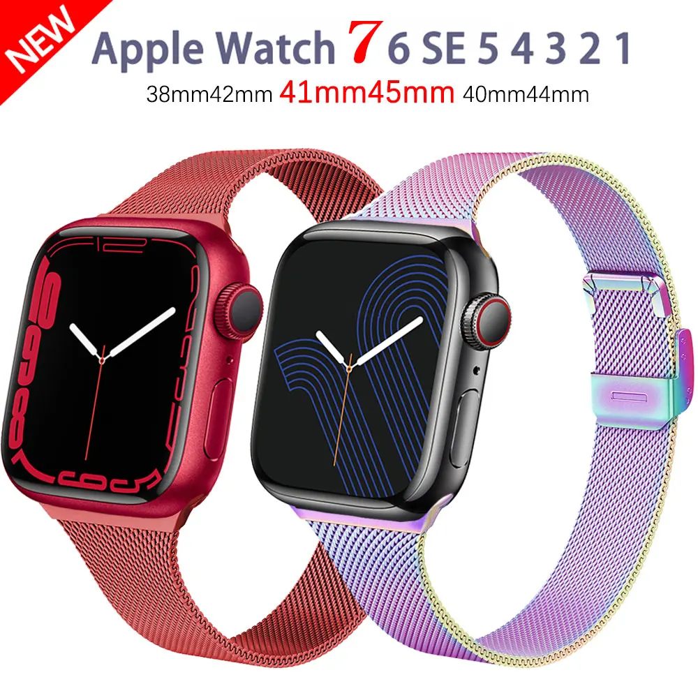 

Silm Meatl strap For Apple Watch band 41mm 45mm 40mm 44mm Band 38mm 42mm Accessories Milanese bracelet iwatch serie 3 4 5 6 se 7