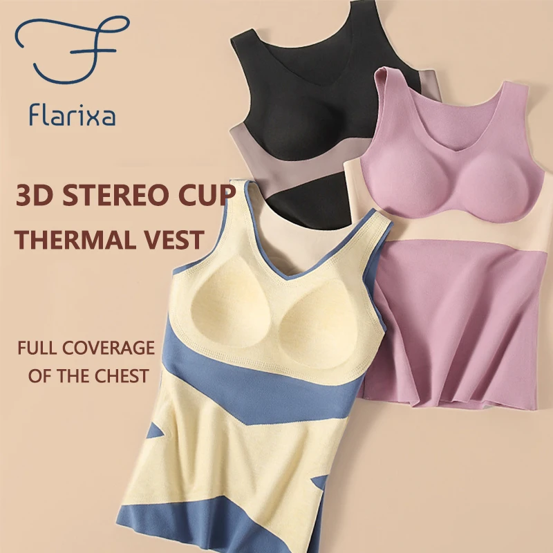 Flarixa One Piece Seamless Women Thermal Underwear Slim Fit Winter Clothes Warm Intimates  Chest Pad Bottoming Vest Lingerie