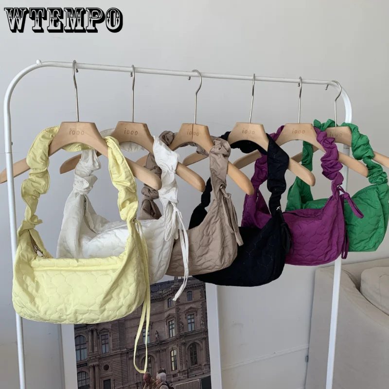 Solid Color Nylon Tote Shoulder Dumpling Bags for Women Personalized Pleated Drawstring Lady Bag Simple Female Commuter Handbag