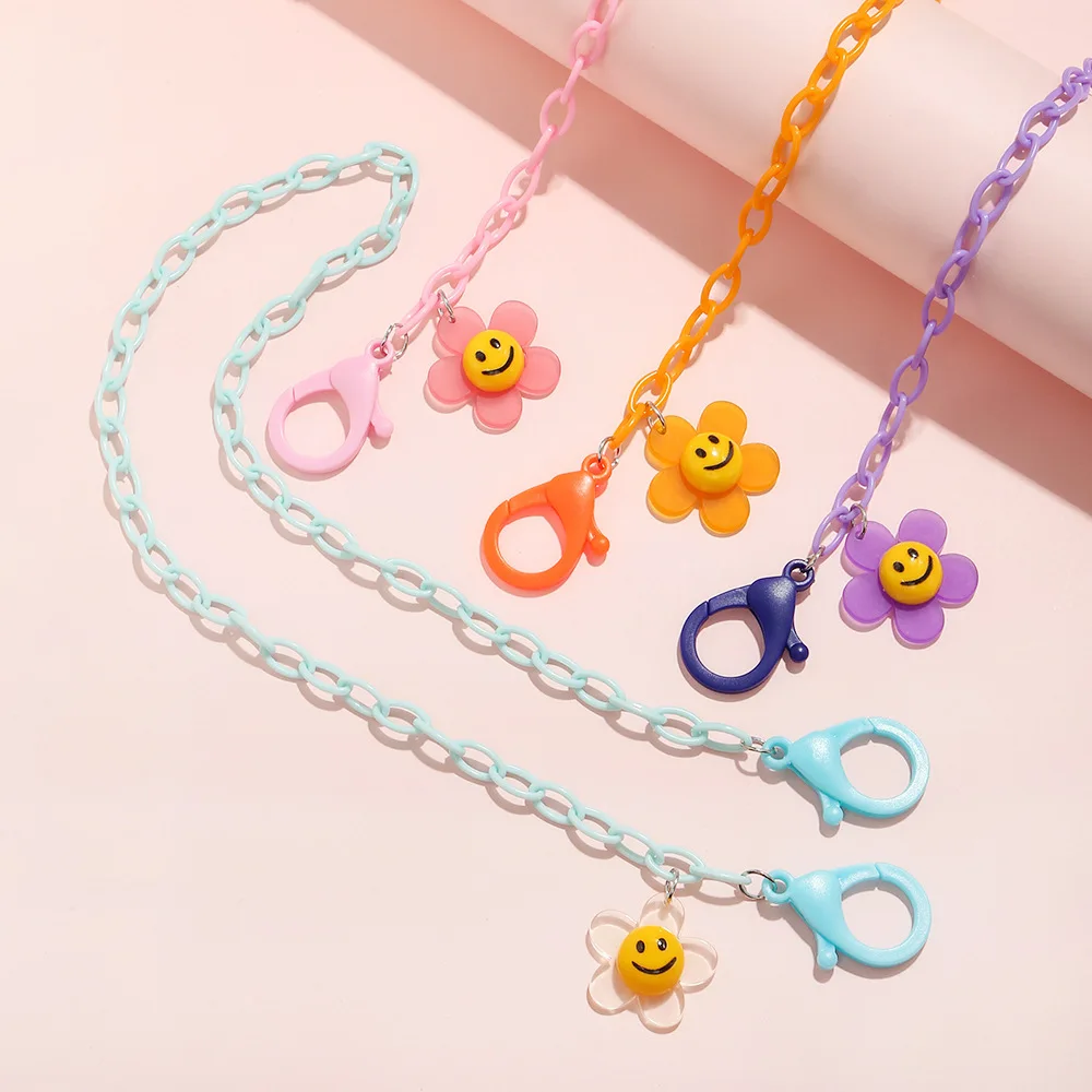 

Очки LAOYEHUI с акриловой цепочкой для мужчин и женщин, шнур для очков с изображением смайлика, цветка, маски, ремешок для детских очков, для девочек и мальчиков